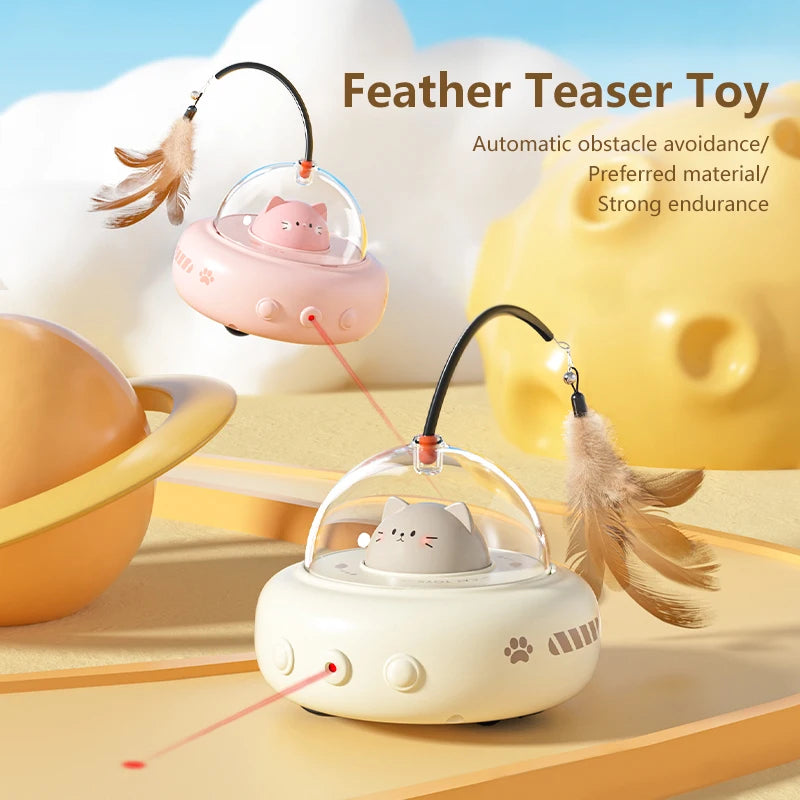 Smart Electric UFO Cat Toy with Bell & Feather Teaser
