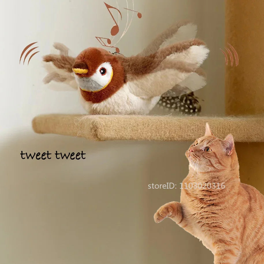 Interactive Rechargeable Chirping Bird Cat Toy with Catnip for Pets