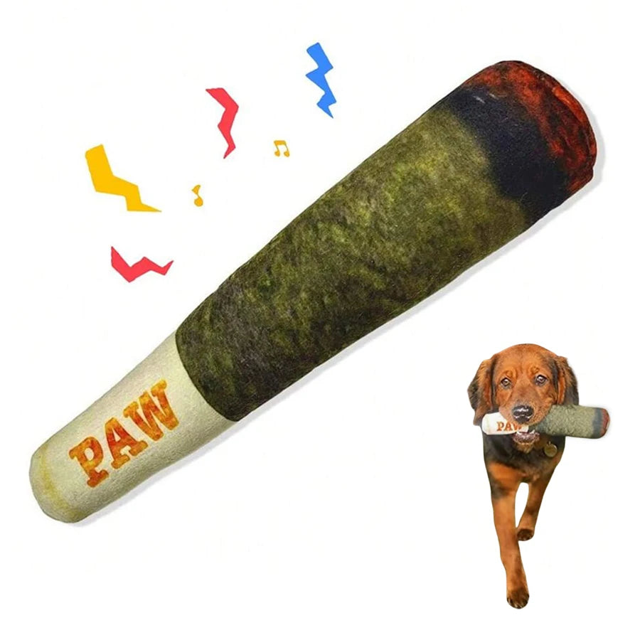 Cigar Design Plush Squeaky Dog Toy, Interactive Chew Toy for Small & Medium Dogs, Funny Pet Teeth Grinding Toy