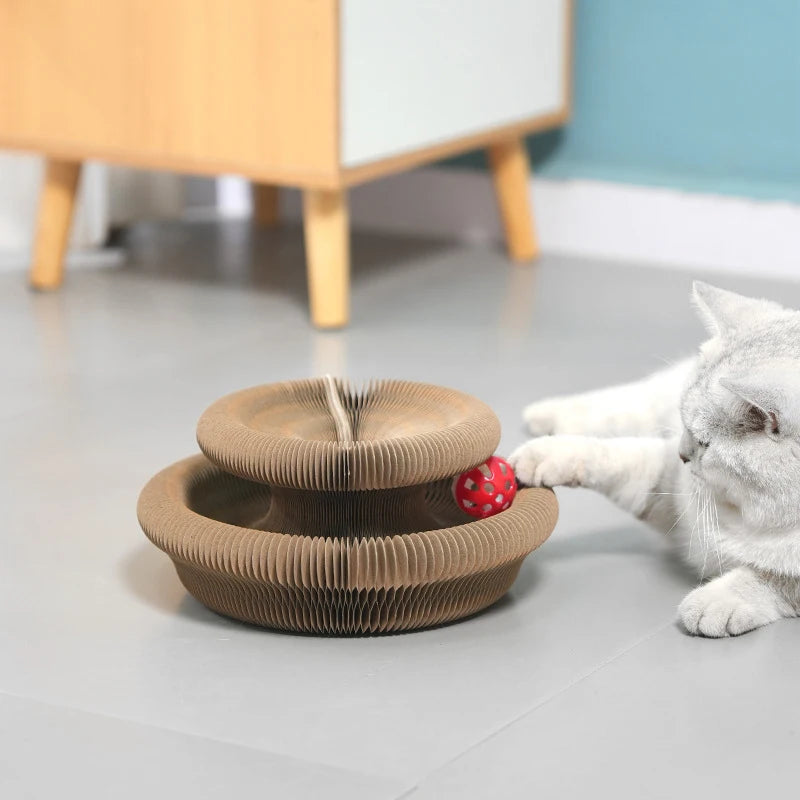 Magic Cat Round Corrugated Scratching Board with Ball Toy & Climbing Frame for Kittens