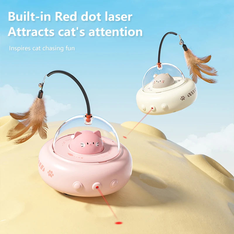 Smart Electric UFO Cat Toy with Bell & Feather Teaser