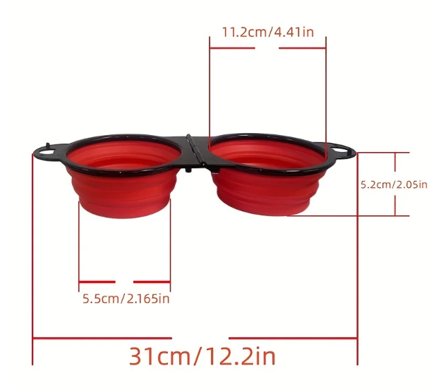 Pet Foldable Dual Bowl Feeding Drinking Bowl Travel Portable 2-in-1 With Buckle