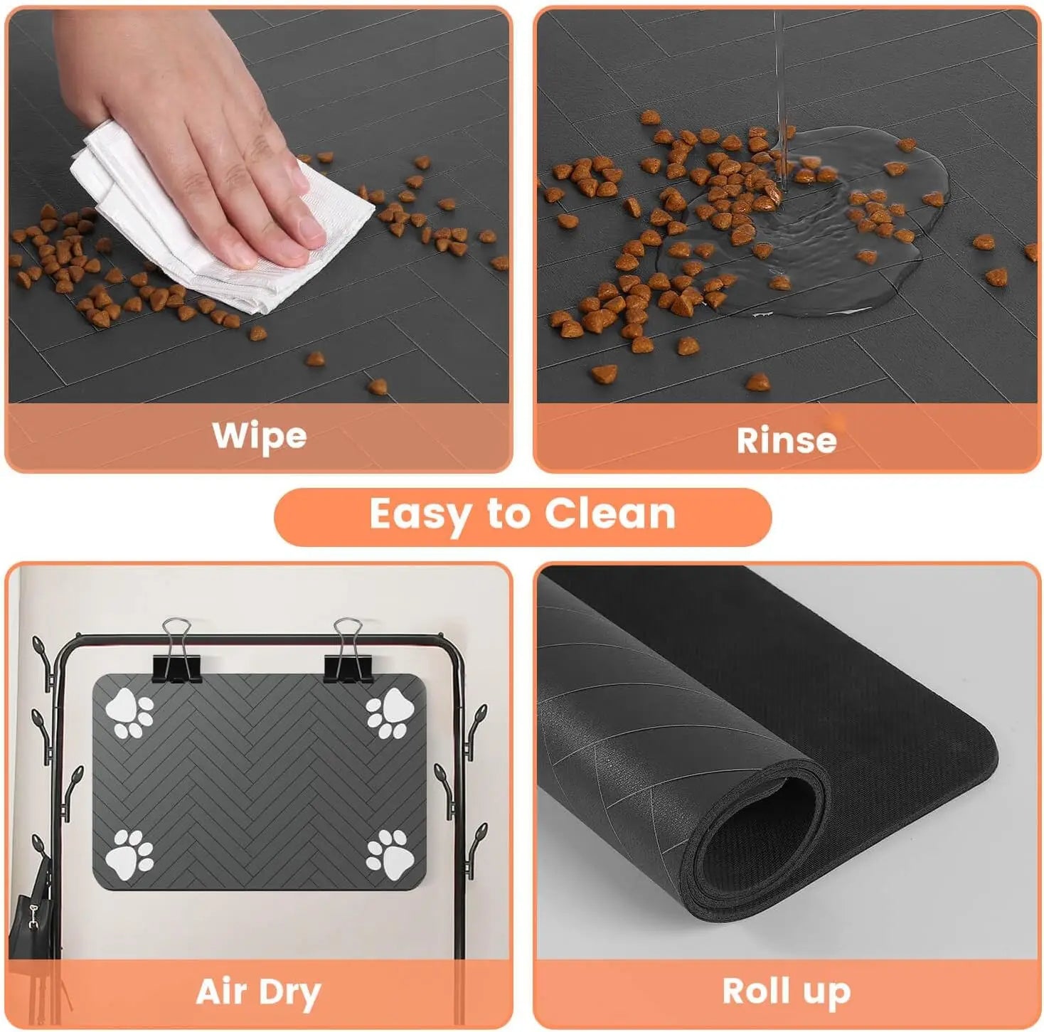 Pet Feeding Mat, Absorbent Placemat for Food & Water Bowls with Waterproof Rubber Backing
