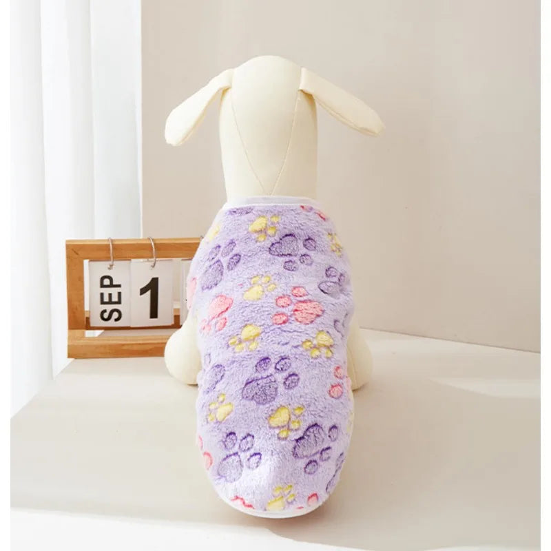 Soft Flannel Dog Clothes Cute Paw Print Vest for Small Medium Dogs
