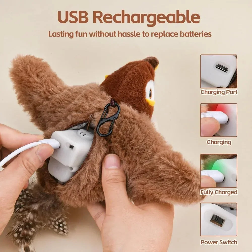 Interactive Rechargeable Chirping Bird Cat Toy with Catnip for Pets