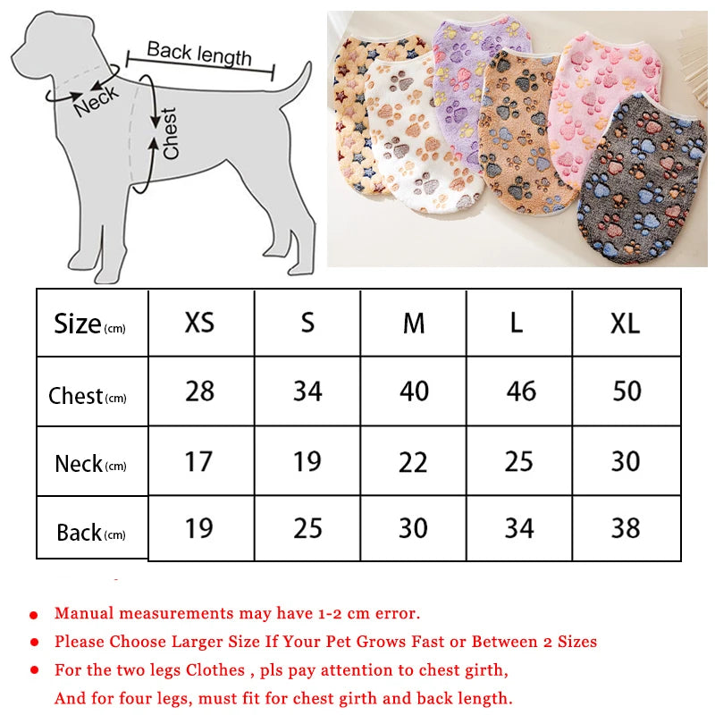 Soft Flannel Dog Clothes Cute Paw Print Vest for Small Medium Dogs