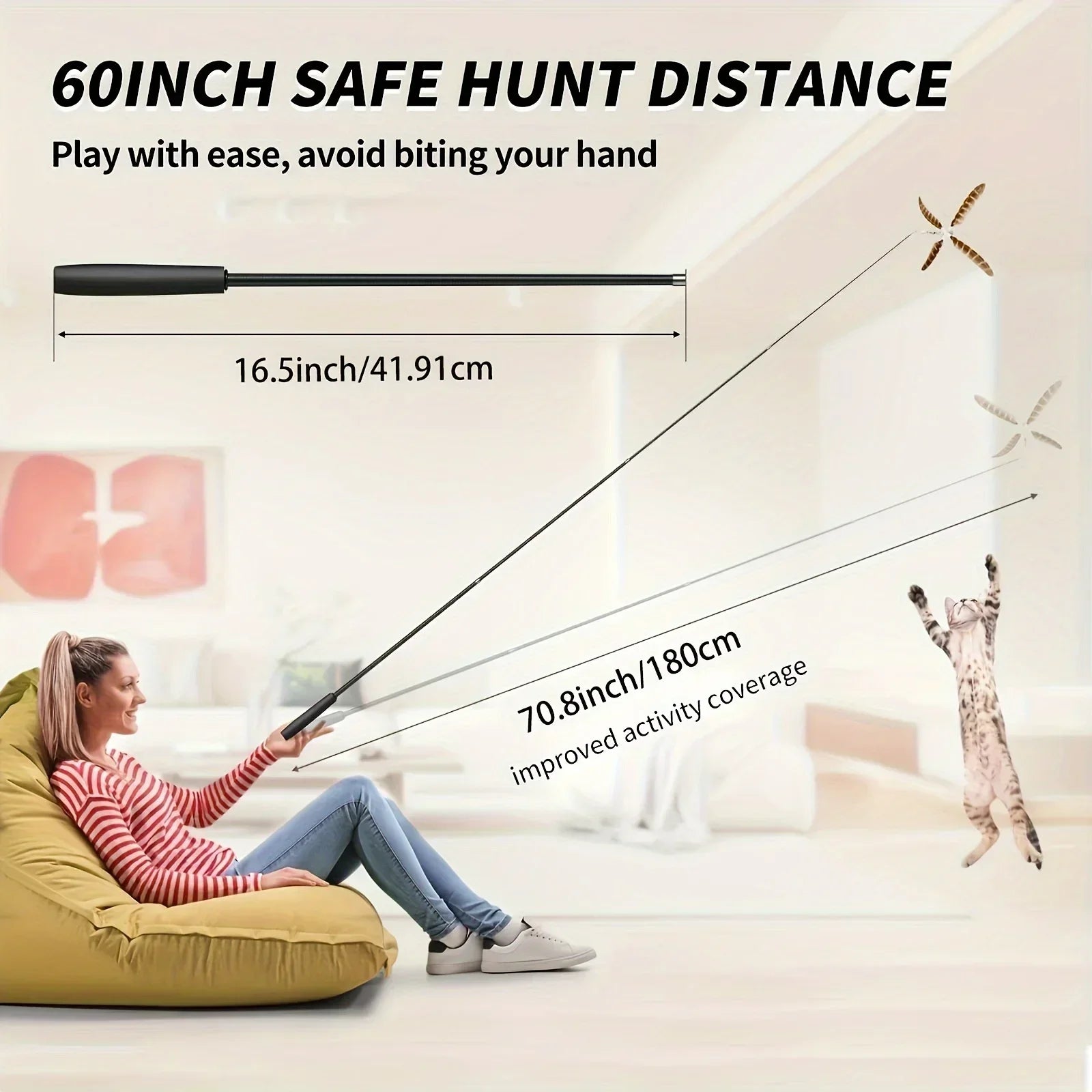 Telescopic Cat Teaser Wand – 4-Section Extendable Rod with Cartoon Design