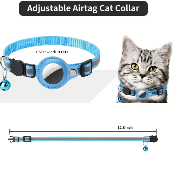 Cat AirTag Holder Collar Breakaway Reflective Strips Adjustable Kitten Collar Waterproof Cat Bell Collar Pet Air Tag Case