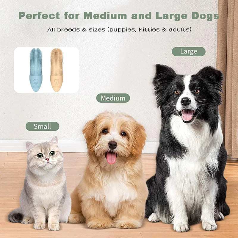 360° Cleaning Dog Toothbrush, Food Grade Silicone Finger Toothbrush for Dogs & Cats Dental Health