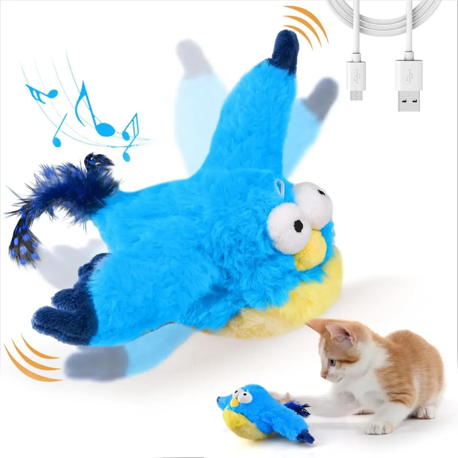 Interactive Rechargeable Chirping Bird Cat Toy with Catnip for Pets