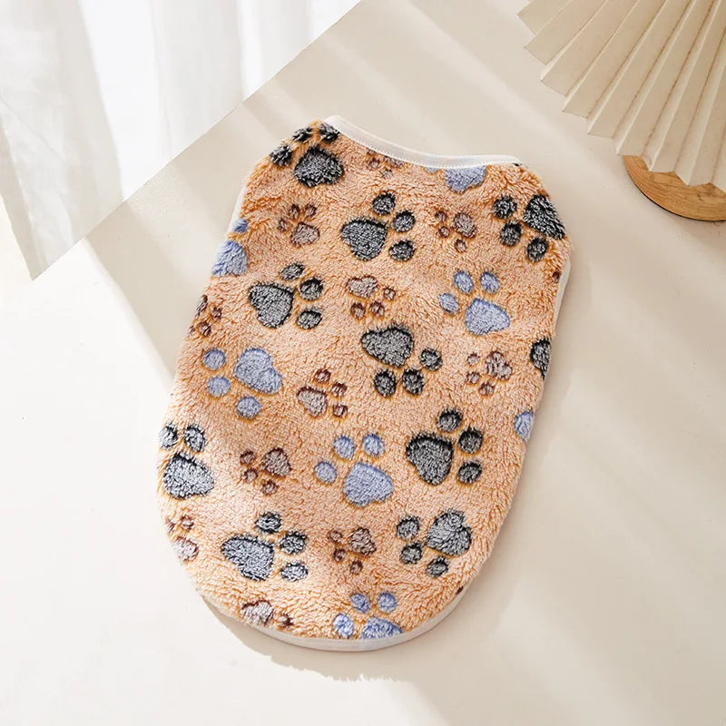 Soft Flannel Dog Clothes Cute Paw Print Vest for Small Medium Dogs