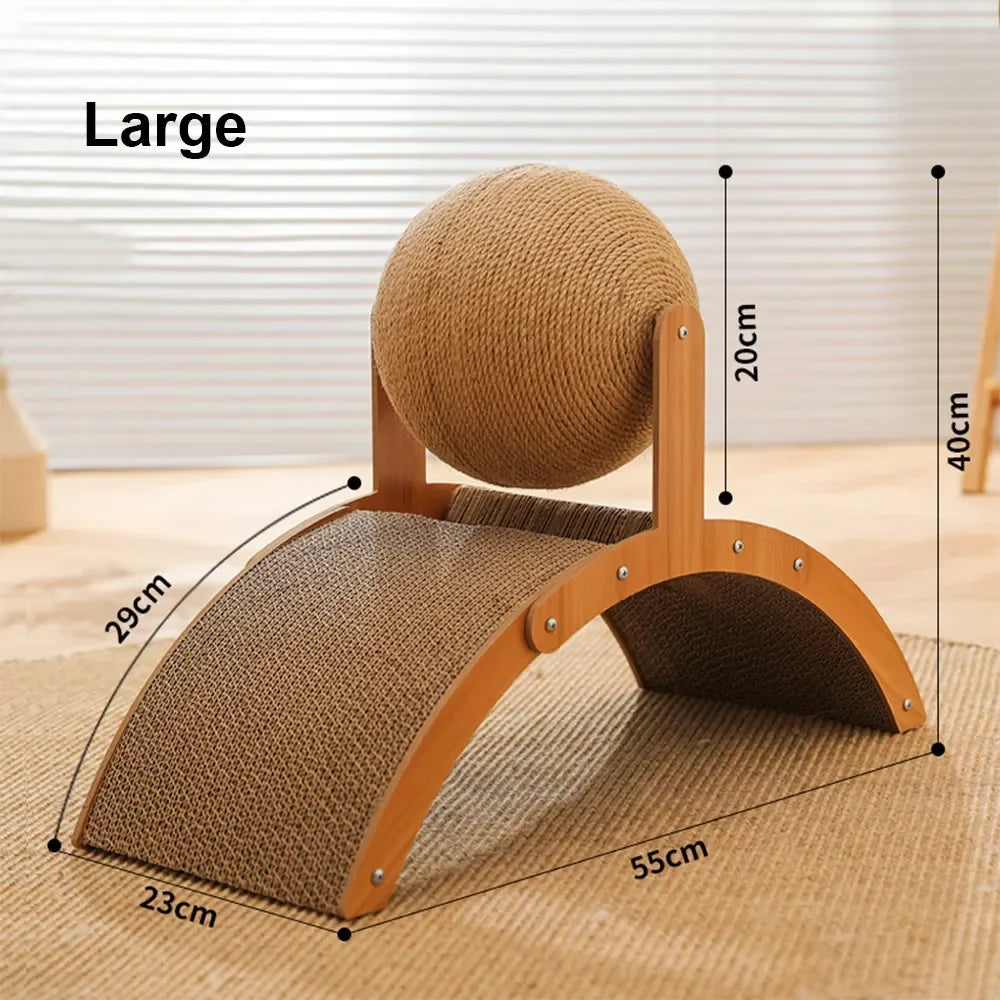 2-in-1 Cat Scratching Ball with Wooden Base - Sisal Scratch Board & Wear-Resistant Grinding Toy, Solid Wood Cat Scratcher for Healthy Paws