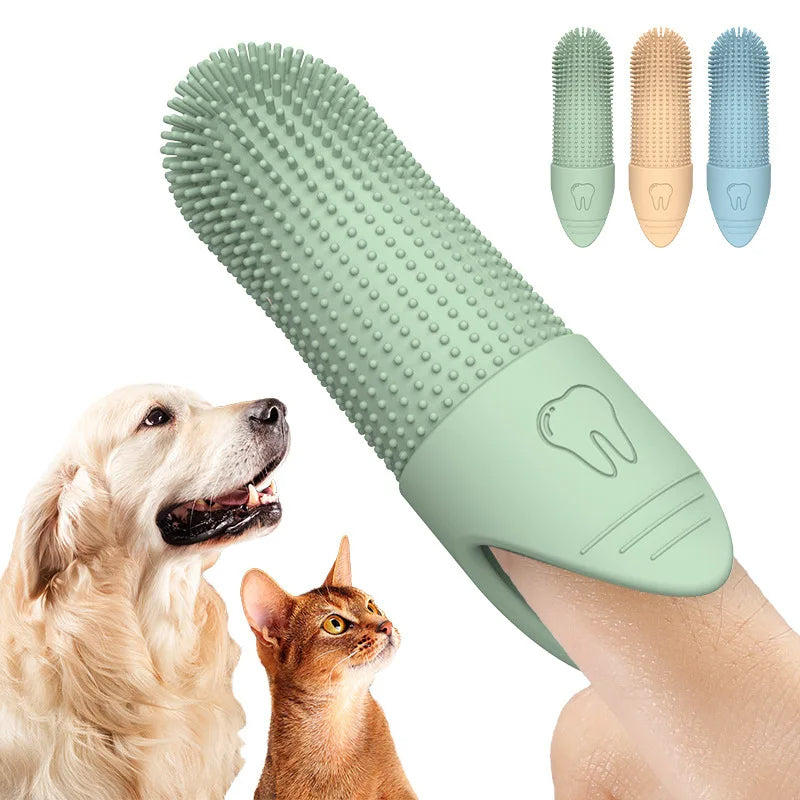 360° Cleaning Dog Toothbrush, Food Grade Silicone Finger Toothbrush for Dogs & Cats Dental Health