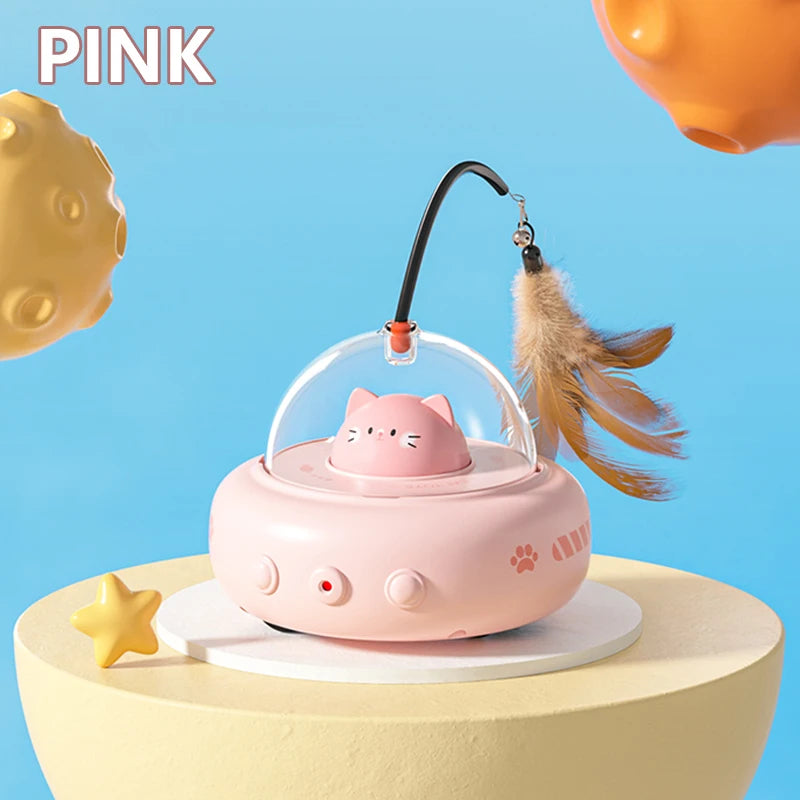 Smart Electric UFO Cat Toy with Bell & Feather Teaser
