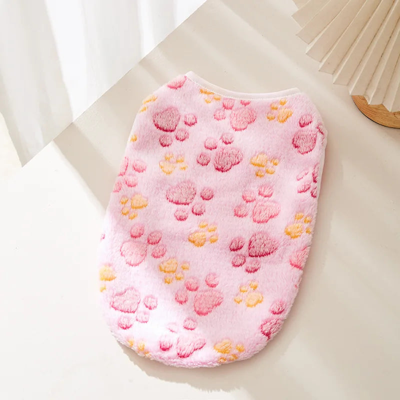 Soft Flannel Dog Clothes Cute Paw Print Vest for Small Medium Dogs