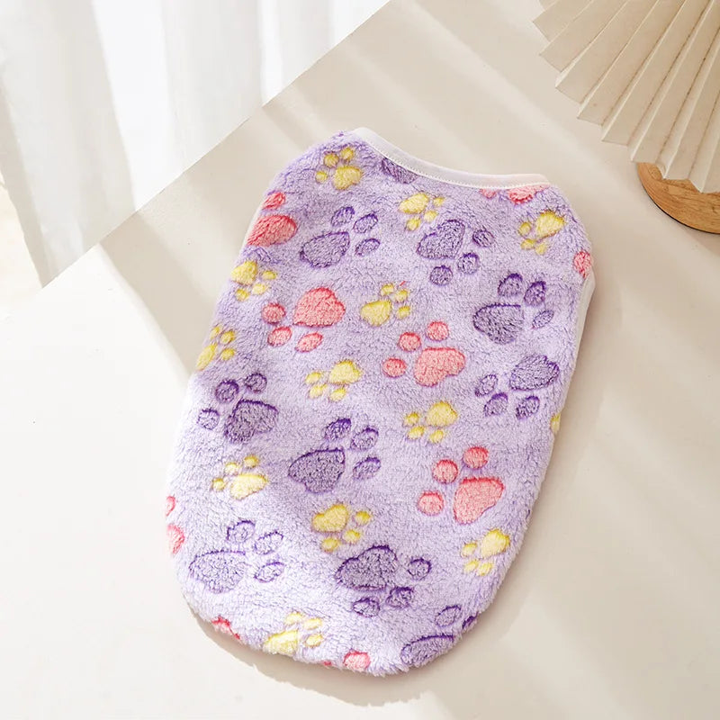 Soft Flannel Dog Clothes Cute Paw Print Vest for Small Medium Dogs
