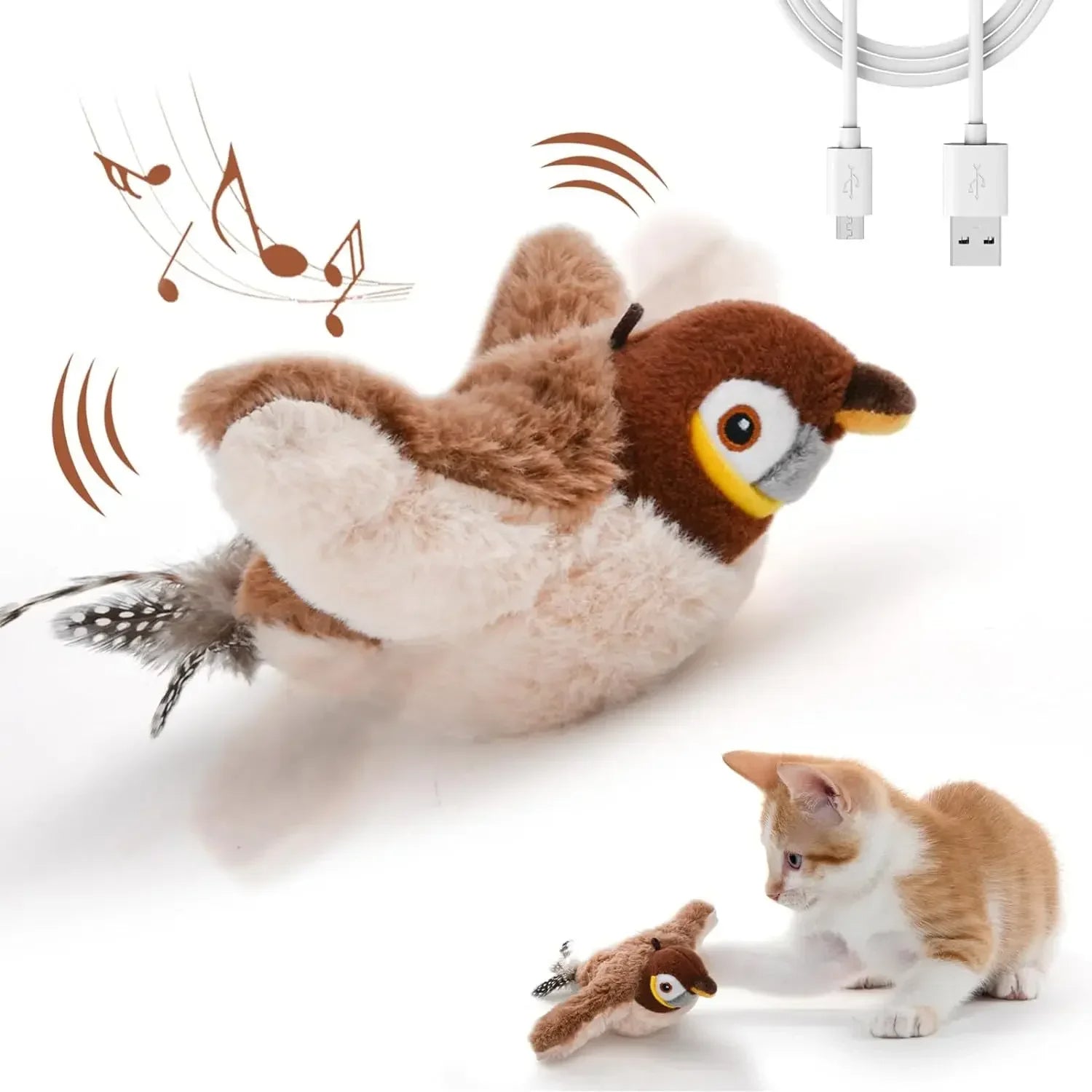 Interactive Rechargeable Chirping Bird Cat Toy with Catnip for Pets