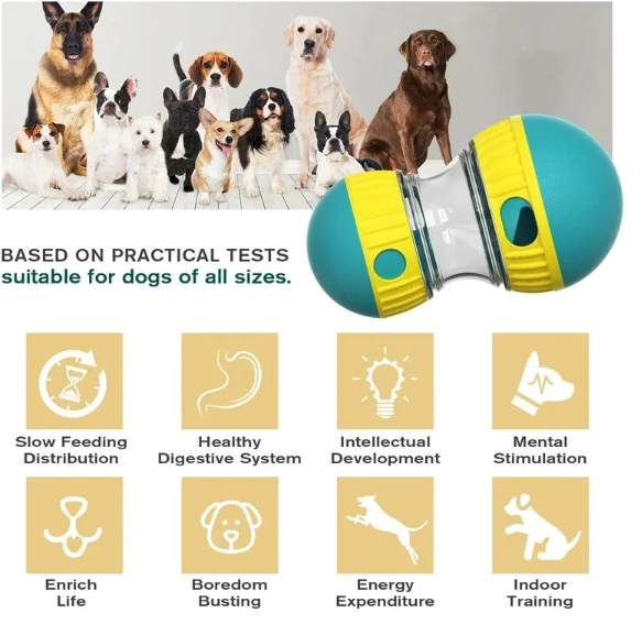 Dog Toy Tumbler Leaky Food Rolling Ball Elliptical Track Slowly Feeding Protects